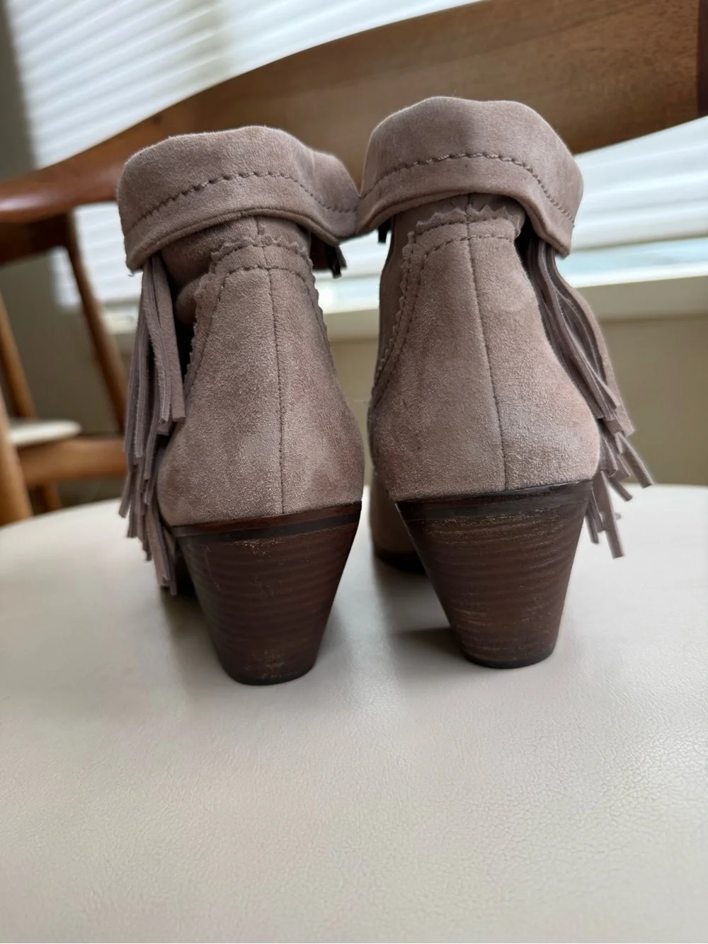 Sam Edelman Louie tan suede fringe ankle boots